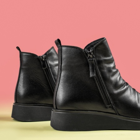 Ghete dama scurte cu fermoar negre din Piele naturala MOD14073, 2, modlet.ro