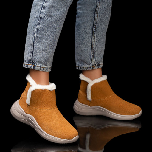 Ghete maro deschis suede dama cu insertii de material elastic ELENA1, 2, modlet.ro
