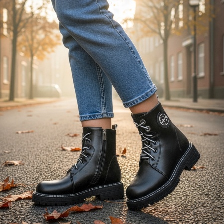 Ghete Dama, Ghete negre cu talpa groasa si fermoar dama MOD07148, modlet.ro