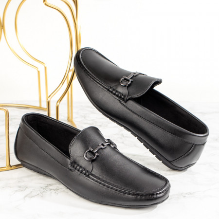 Plateste Jumatate!, Mocasini barbati cu aplicatie metalica negri MOD05395, modlet.ro