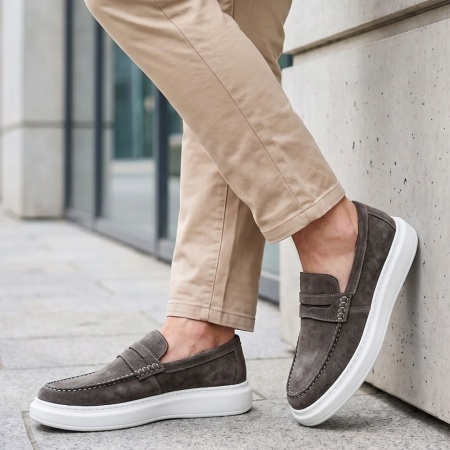 Mocasini barbati gri suede din Piele naturala LEO11, 2, modlet.ro