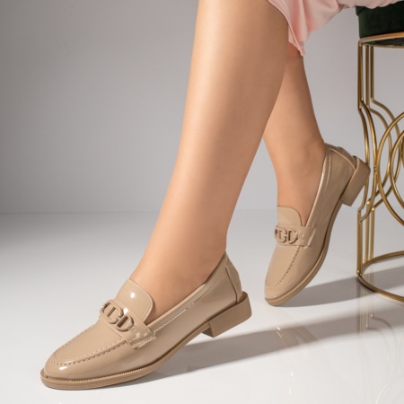 Mocasini dama bej cu accesoriu metalic MOD09928, 4, modlet.ro