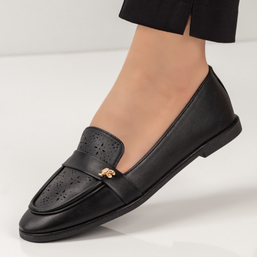 Mocasini dama cu accesoriu decorativ negri MOD03478