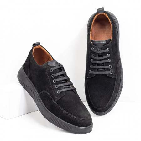 Pantofi barbatesti casual din Piele naturala negri suede MOD03548