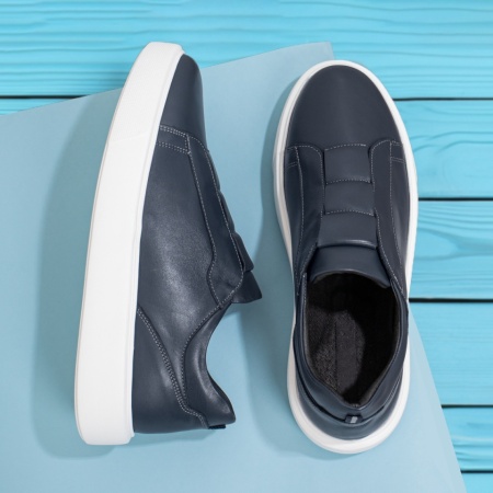 REDUCERI INCALTAMINTE, Pantofi casual barbati cu elastic albastri din Piele naturala MOD12067, modlet.ro