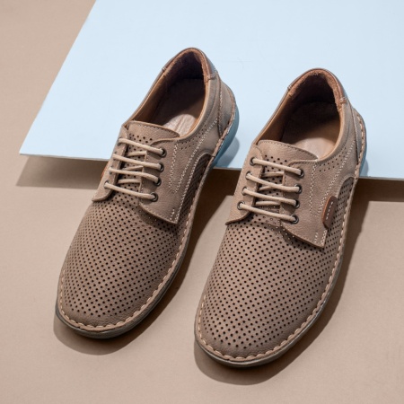 Pantofi casual barbati cu perforatii gri din Piele naturala MOD13757