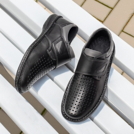 Pantofi casual barbati, Pantofi casual barbati cu perforatii negri din Piele naturala MOD13462, modlet.ro