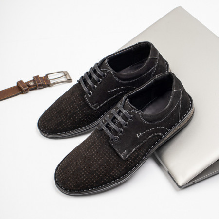 REDUCERI INCALTAMINTE, Pantofi casual barbati cu perforatii negri suede MOD11465, modlet.ro