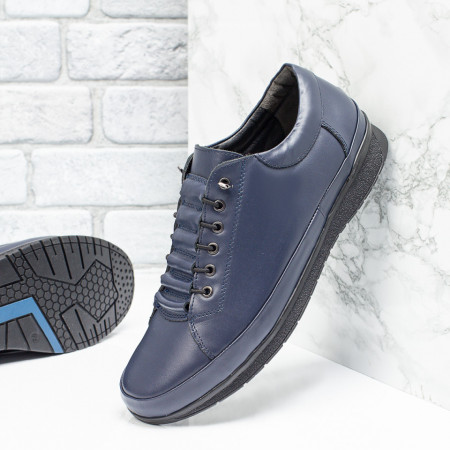 Pantofi casual barbati, Pantofi casual barbati cu siret elastic albastri din Piele naturala ZEF10371 - zeforia.ro