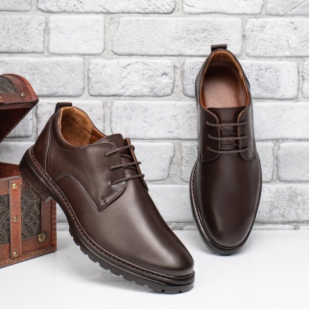 Plateste Jumatate!, Pantofi casual barbati cu siret maro din Piele naturala MOD12657, modlet.ro