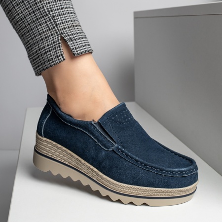 Pantofi dama, Pantofi casual cu platforma albastri suede din Piele naturala MOD11690, modlet.ro