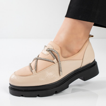 Pantofi casual dama, Pantofi casual cu strasuri si talpa groasa bej MOD11061, modlet.ro