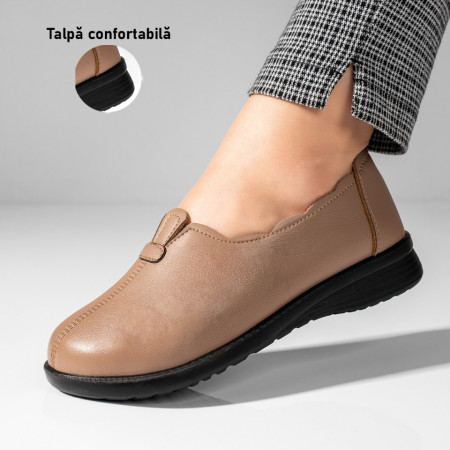 Incaltaminte dama, Pantofi casual cu talpa joasa bej inchis ZEF10942, zeforia.ro