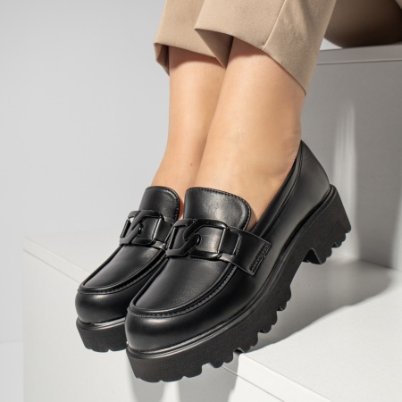 Pantofi casual dama cu accesoriu decorativ negri ZEF13093, 4, zeforia.ro