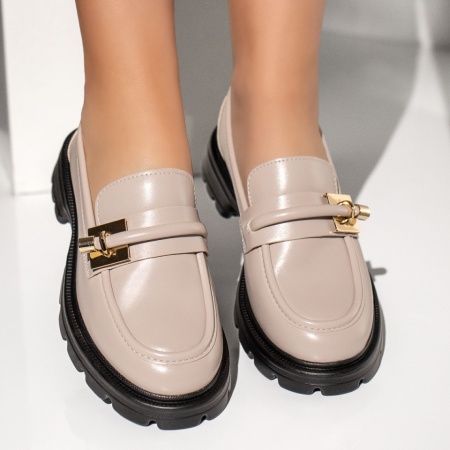 Pantofi casual dama cu accesoriu metalic bej MOD13369, 3, modlet.ro