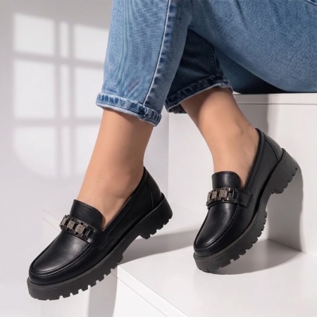 Pantofi casual dama cu accesoriu metalic negri LILI3, 2, modlet.ro
