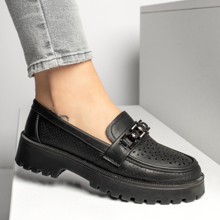 Pantofi casual dama cu accesoriu metalic negri MOD13321, 2, modlet.ro