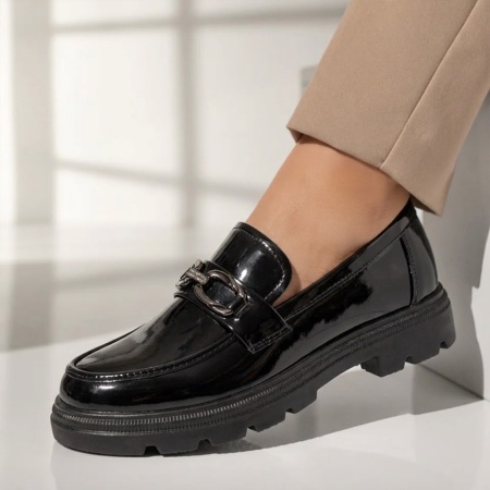 Pantofi casual dama cu aspect lucios negri MARA19, 3, modlet.ro