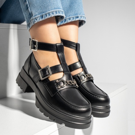 Pantofi casual dama cu bareta si tapla groasa negri MOD13250, 2, modlet.ro