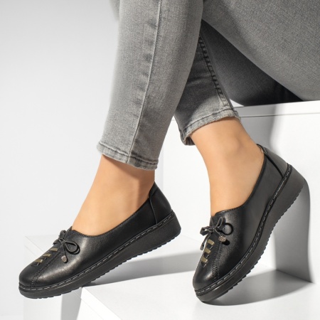 Pantofi casual dama, Pantofi casual dama cu fundita negri MOD13160, modlet.ro