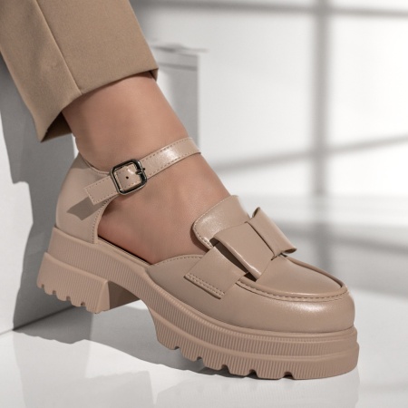 Pantofi casual dama cu fundita si bareta bej MOD13013, 4, modlet.ro