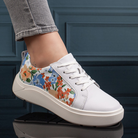 Pantofi casual dama, Pantofi casual dama cu imprimeu floral albi din Piele naturala ZEF11131 - zeforia.ro