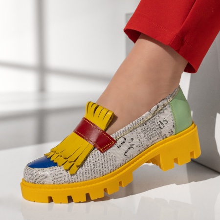 Pantofi casual dama cu imprimeu galben cu gri din Piele naturala ZEF13199, 4, zeforia.ro