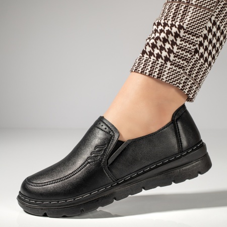Pantofi casual dama, Pantofi casual dama cu insertie de material elastic negri MOD12984, modlet.ro