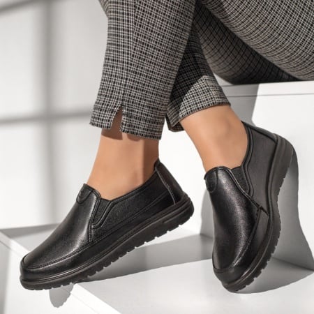 Pantofi casual dama cu insertie de material elastic negri MOD13073, 2, modlet.ro