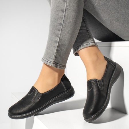 Pantofi casual dama, Pantofi casual dama cu insertie de material elastic negri MOD13151, modlet.ro