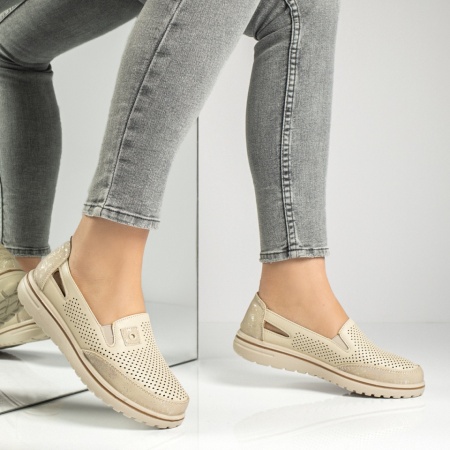 Pantofi casual dama, Pantofi casual dama cu perforatii bej MOD13165, modlet.ro