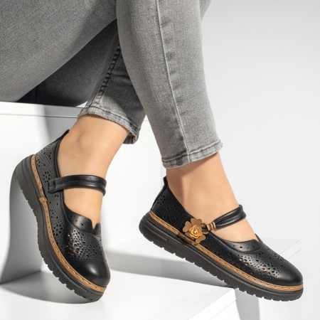 Pantofi casual dama cu perforatii negru cu khaki ZEF13164, 4, zeforia.ro