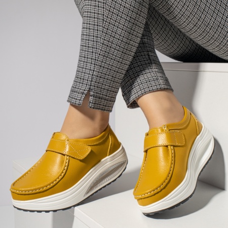 Pantofi casual dama cu platforma galbeni din Piele naturala MOD11951, 3, modlet.ro
