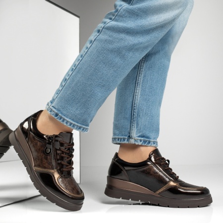 Pantofi casual dama cu platforma maro luciosi MOD13010, 3, modlet.ro