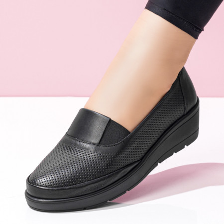 Pantofi casual dama cu platforma negri din Piele naturala MOD08302