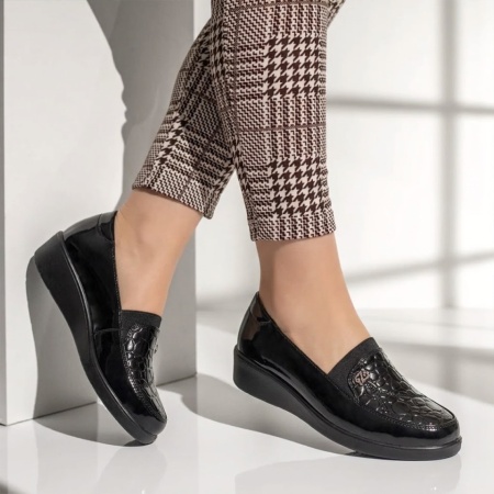 Pantofi casual dama cu platforma negri luciosi MARA23, 3, modlet.ro