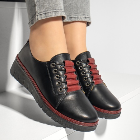 Pantofi casual dama cu platforma negru cu visiniu MOD033818, 3, modlet.ro