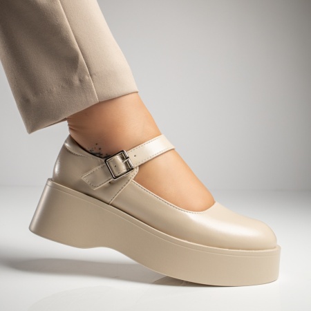 Pantofi dama, Pantofi casual dama cu platforma si bareta bej MOD12022, modlet.ro