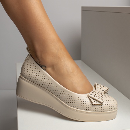 Pantofi casual dama cu platforma si perforatii bej MOD11017, 3, modlet.ro