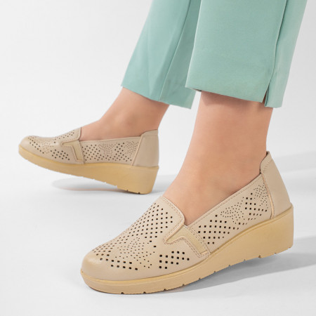Pantofi dama, Pantofi casual dama cu platforma si perforatii bej MOD11212, modlet.ro