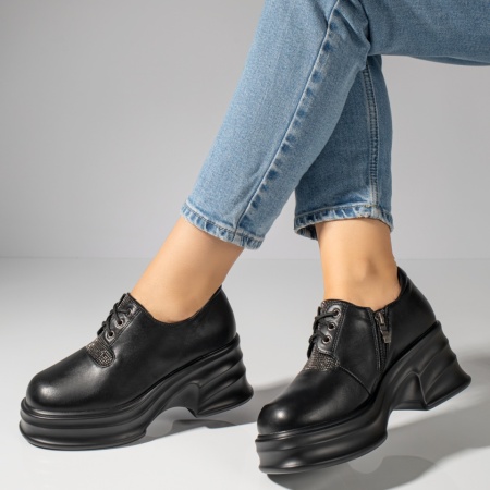 Plateste Jumatate!, Pantofi casual dama cu platforma si strasuri negri MOD12095, modlet.ro