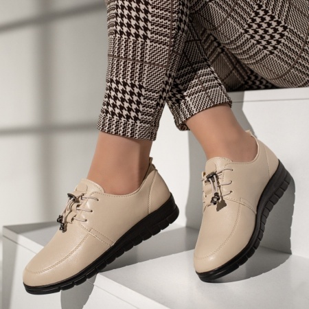 Pantofi casual dama, Pantofi casual dama cu siret elastic bej MOD11936, modlet.ro