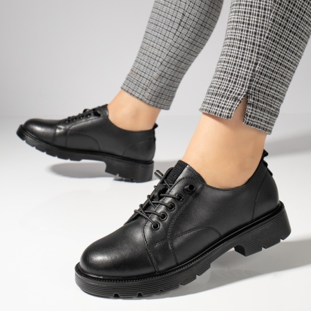 Pantofi casual dama, Pantofi casual dama cu siret elastic negri din Piele naturala MOD11987, modlet.ro