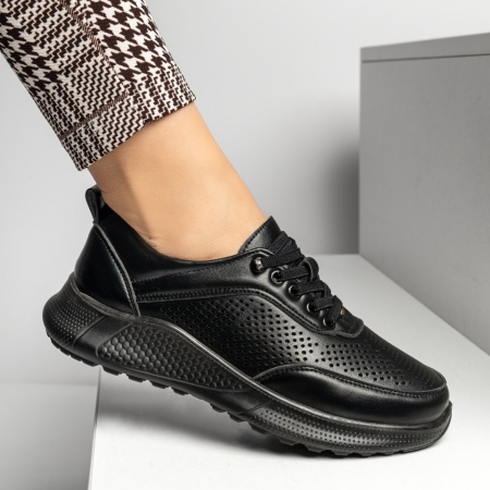 Pantofi casual dama cu siret elastic negri LIA7, 3, modlet.ro