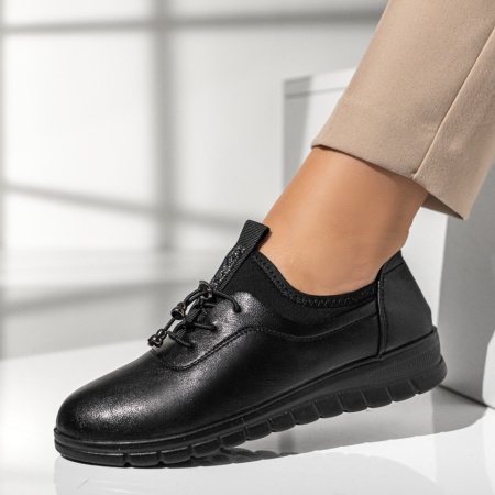 Pantofi casual dama cu siret elastic negri MOD09984