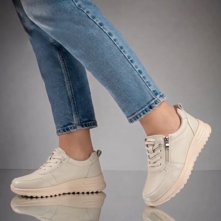 Pantofi casual dama cu siret elastic si fermoar bej IOANA19, 2, modlet.ro
