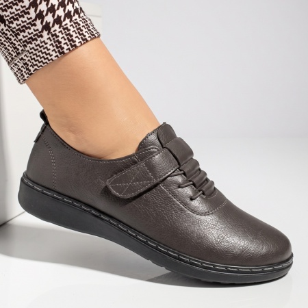 Pantofi casual dama cu siret elastic si inchidere cu scai gri IOANA6, 3, modlet.ro