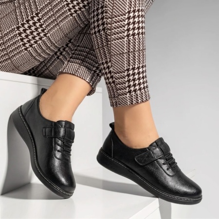 Pantofi casual dama cu siret elastic si inchidere cu scai negri IOANA6, 3, modlet.ro