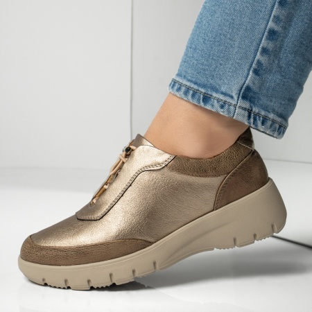 Pantofi casual dama cu siret elastic si platforma aurii ZEF11942