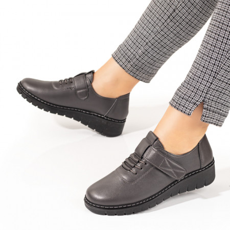 Pantofi casual dama cu siret elastic si scai gri MOD10331, 3, modlet.ro
